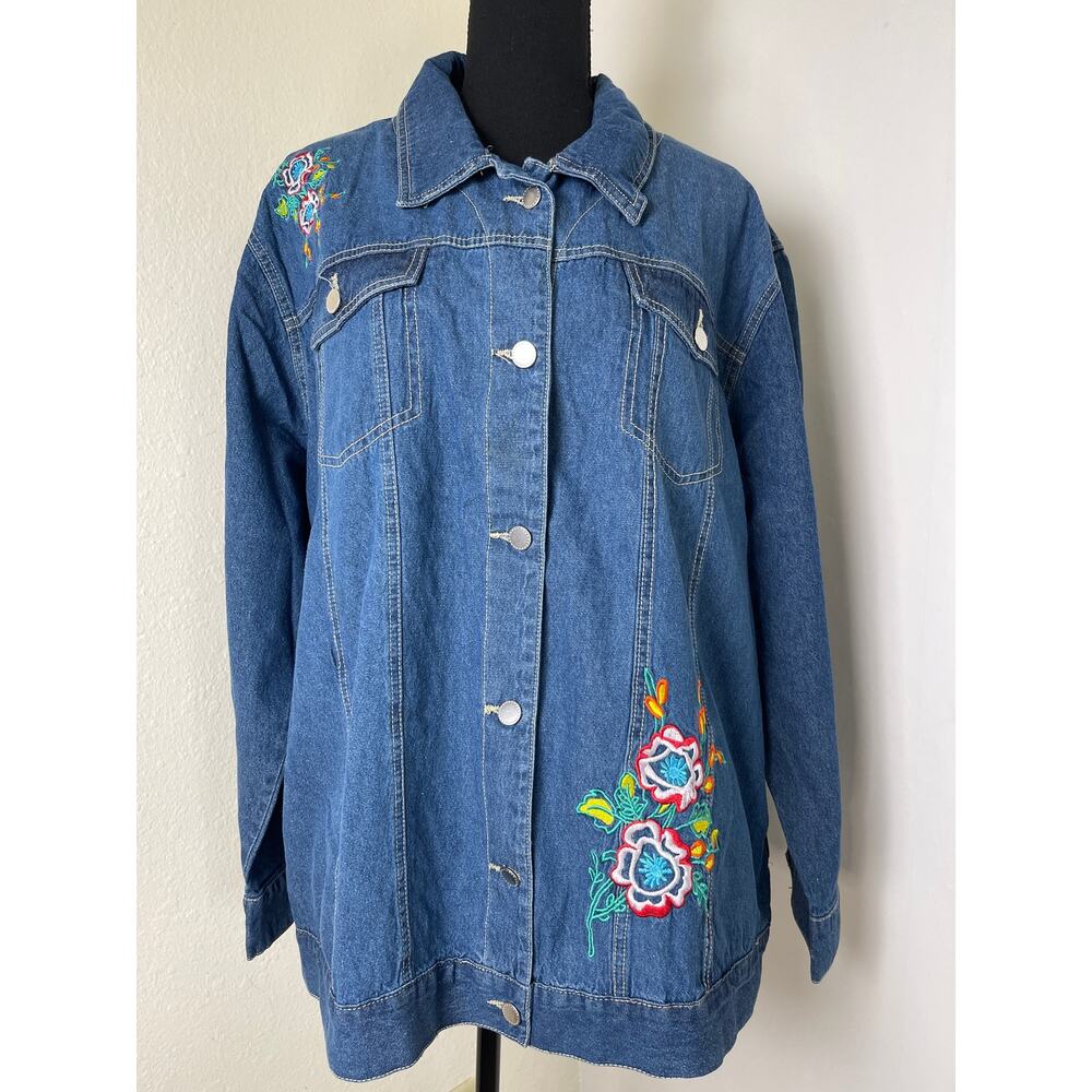 VTG Tudor Court Women's Denim Embroidered Floral Lagenlook Western Jacket 3X